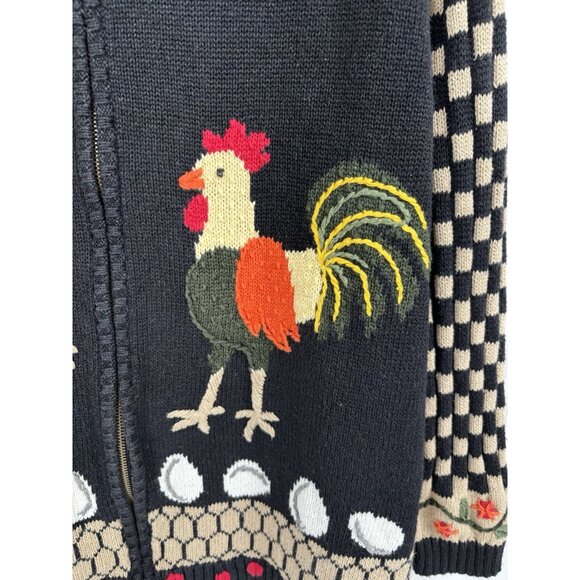Vtg Quacker Factory Cardigan Sweater L Farm Animal Countrycore Chicken Horse Pig - Picture 5 of 7